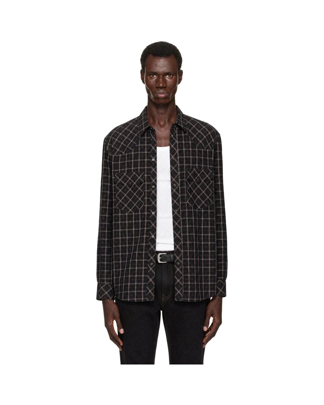 Lemaire Black Western Check Shirt for men