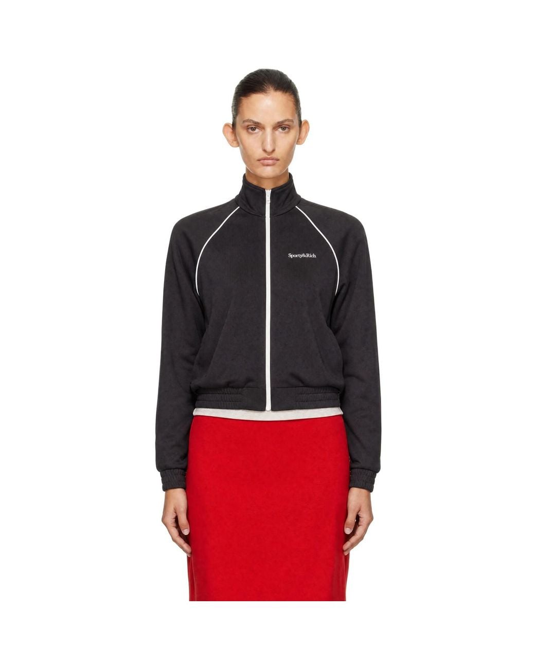 Sporty & Rich Black Serif Logo Retro Track Jacket