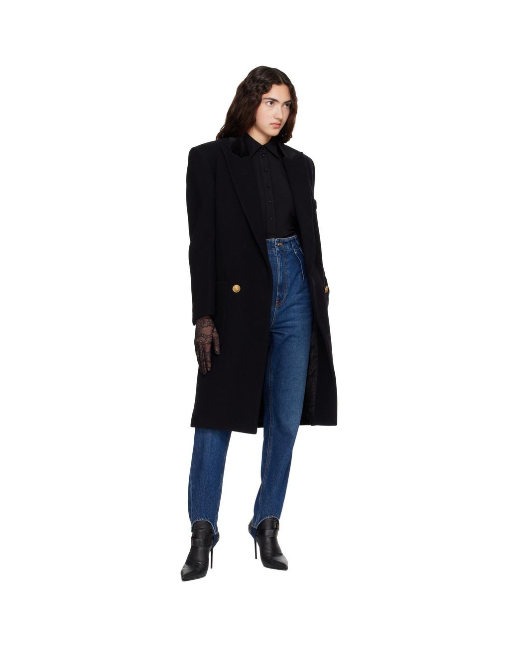 Balmain Black Long Wool Coat