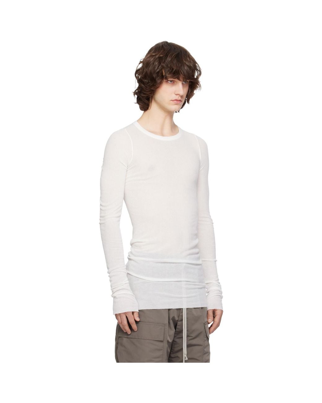Rick Owens White Off- Temple Rib Ls T-Shirt for men