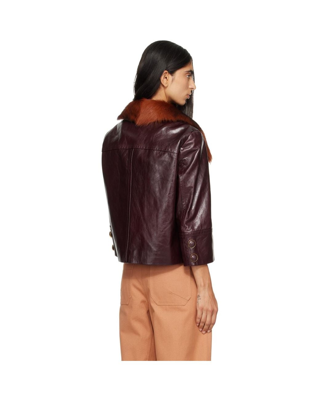 Chloé Red Cropped Leather Jacket