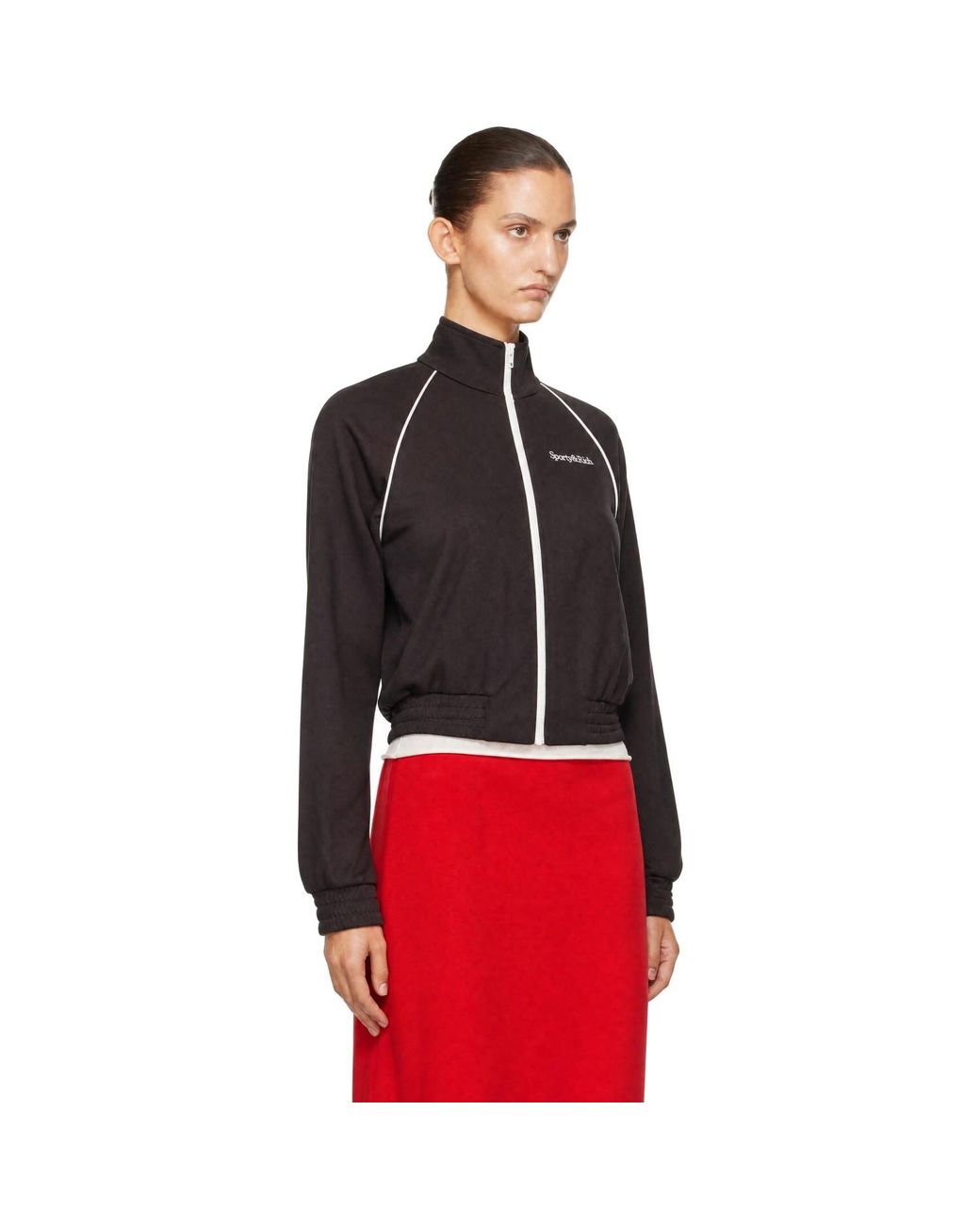 Sporty & Rich Black Serif Logo Retro Track Jacket