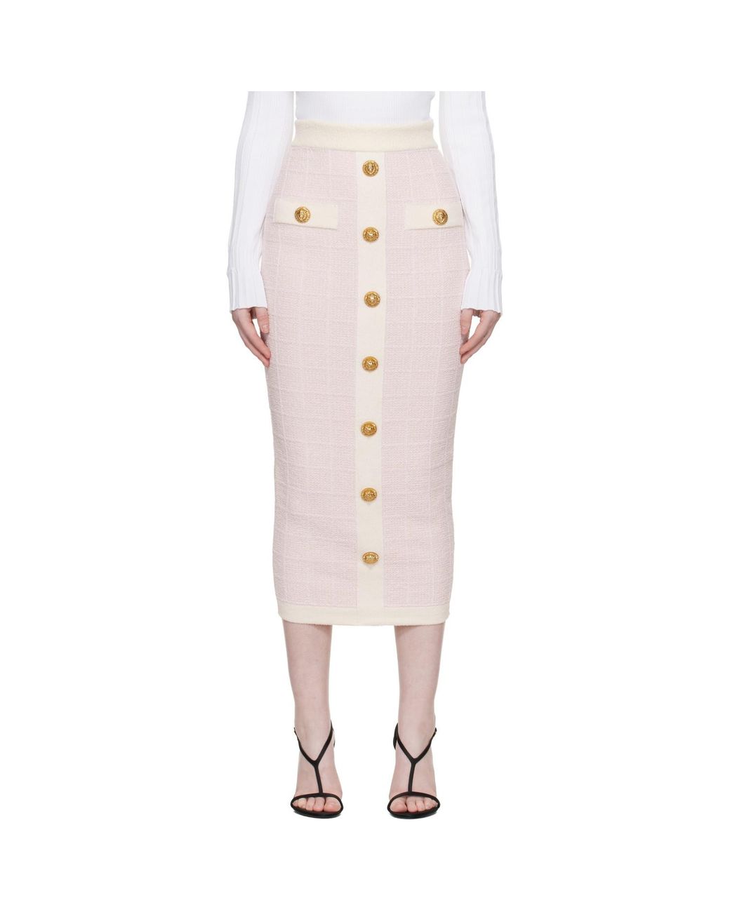 Balmain Multicolor Buttoned Knit Light Tweed Maxi Skirt