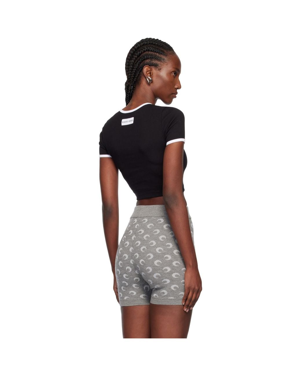 MARINE SERRE Black Moon Logo Ribbed Jersey Cropped T-Shirt
