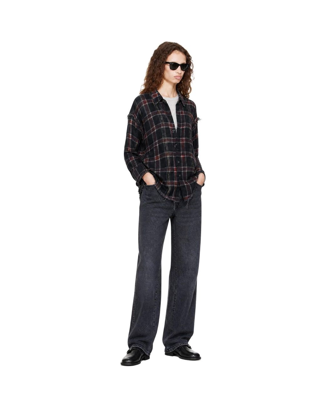 R13 Black Reversible Shredded Seam Drop Neck Shirt