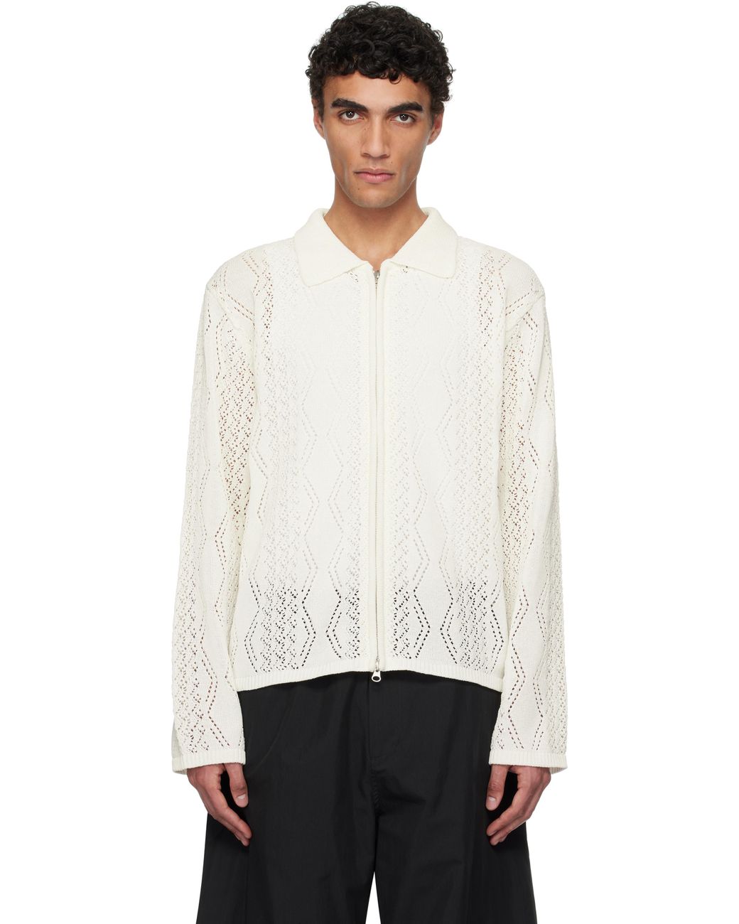 Amomento Crochet Zip-Up Cardigan in Black for Men | Lyst