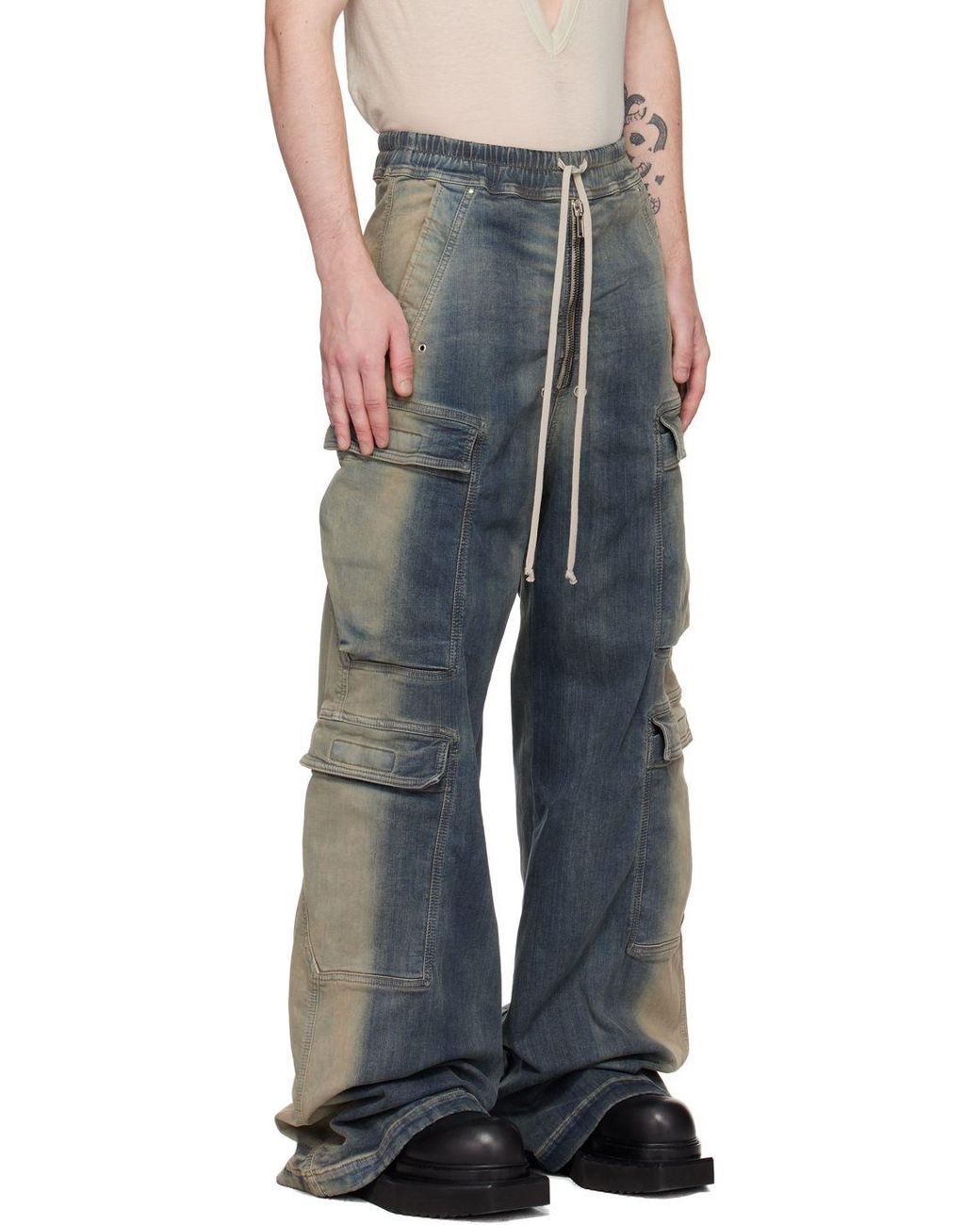 Rick Owens Blue Double Jumbo Belas Denim Cargo Pants in Black for