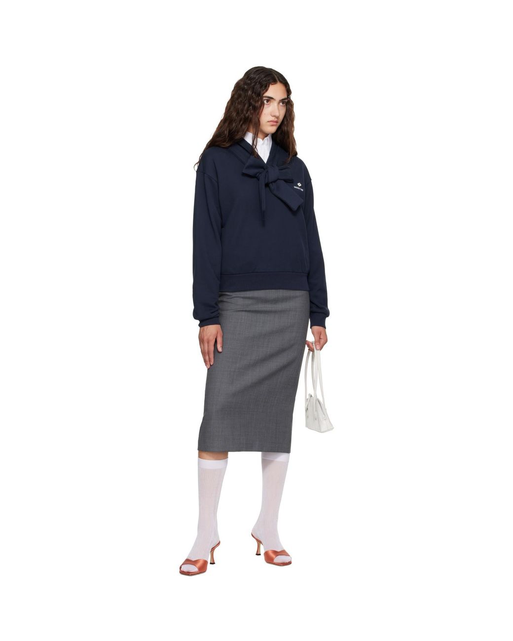 ShuShu/Tong Gray Straight Fitted Midi Skirt