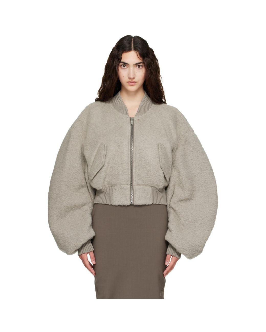 Rick Owens Brown Tower Secchia Cropped Flight Jacket