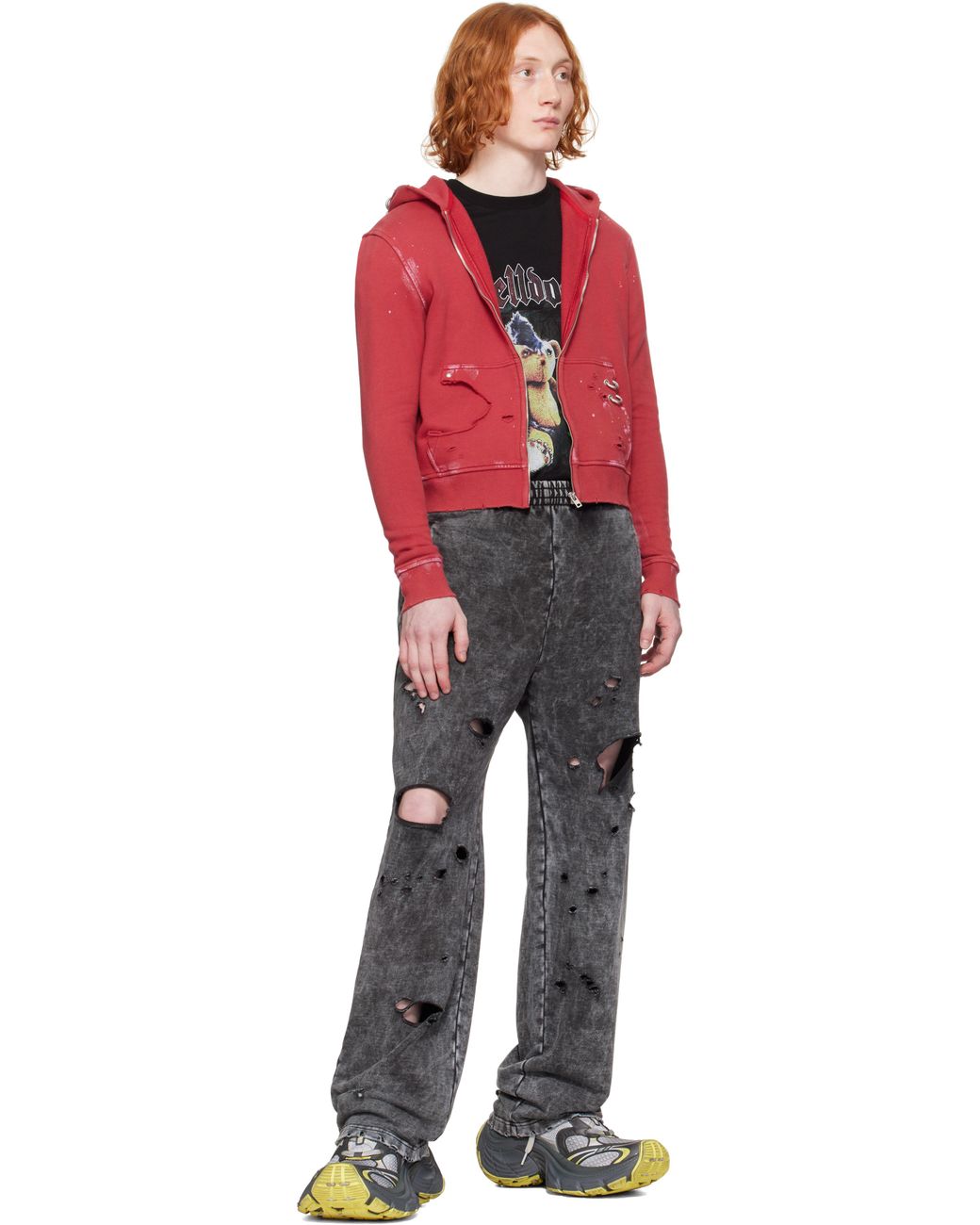 【WE11DONE】 Pierced Zip-Up Hoodie Red we11done Pierced Zip-Up Hoodie in Red for Men | Lyst