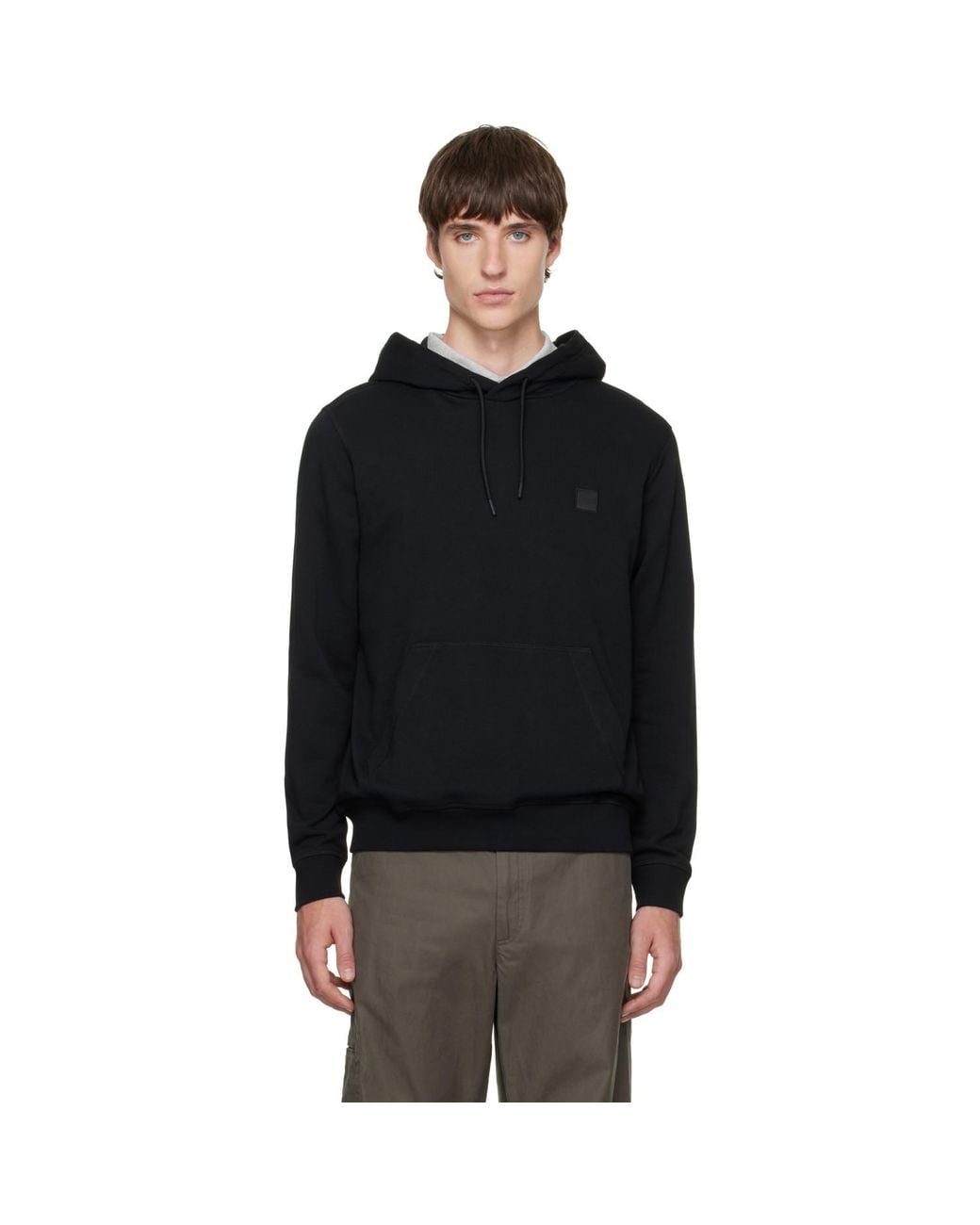 Boss Black Logo-Patch Cotton Terry Hoodie for men