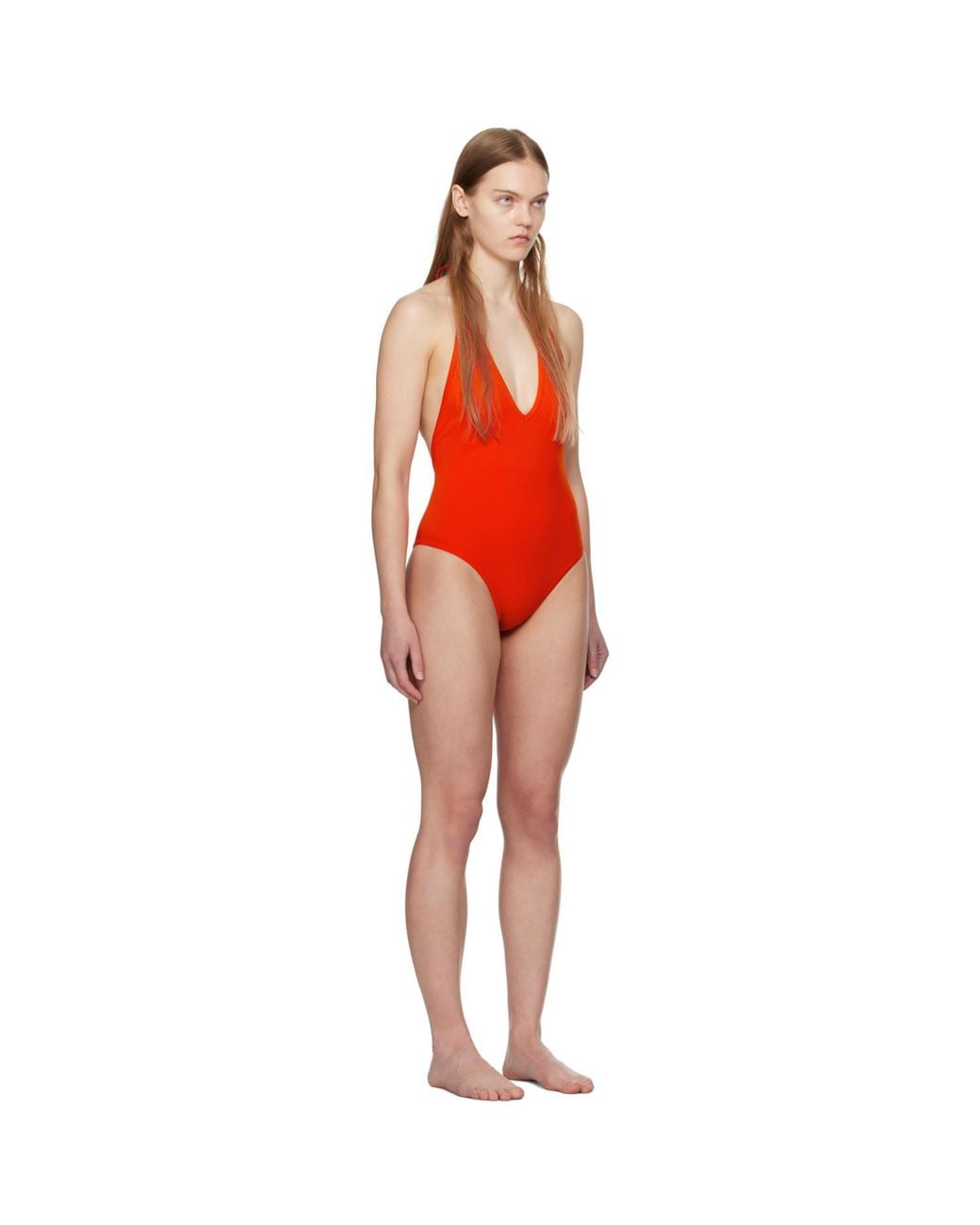 Bottega Veneta Red Stretch Nylon Halter Neck Swimsuit