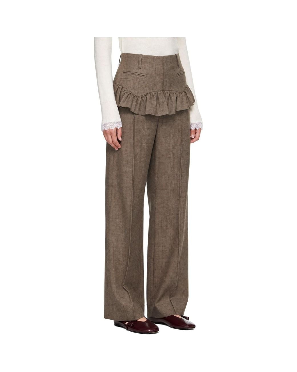 Ganni Gray Wool Melange Suiting Skirt Trousers
