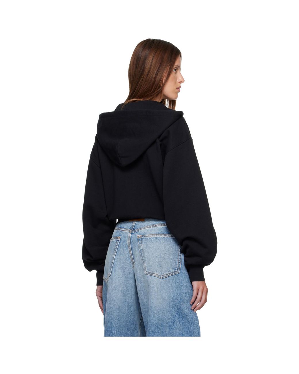Alexander Wang Black Rhinestone Drawcord Zip-Up Hoodie