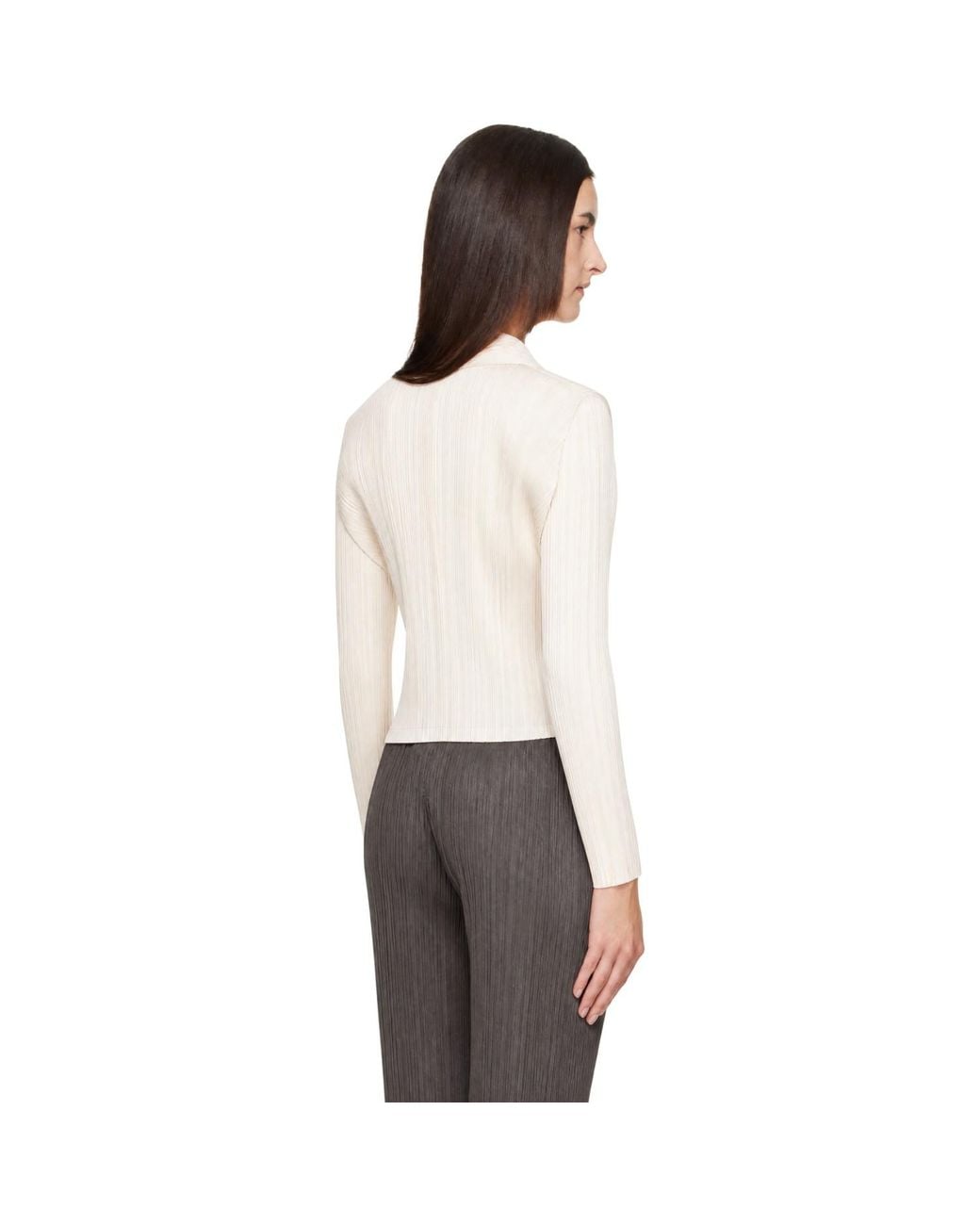 Pleats Please Issey Miyake White Off- Monthly Colors August Cardigan