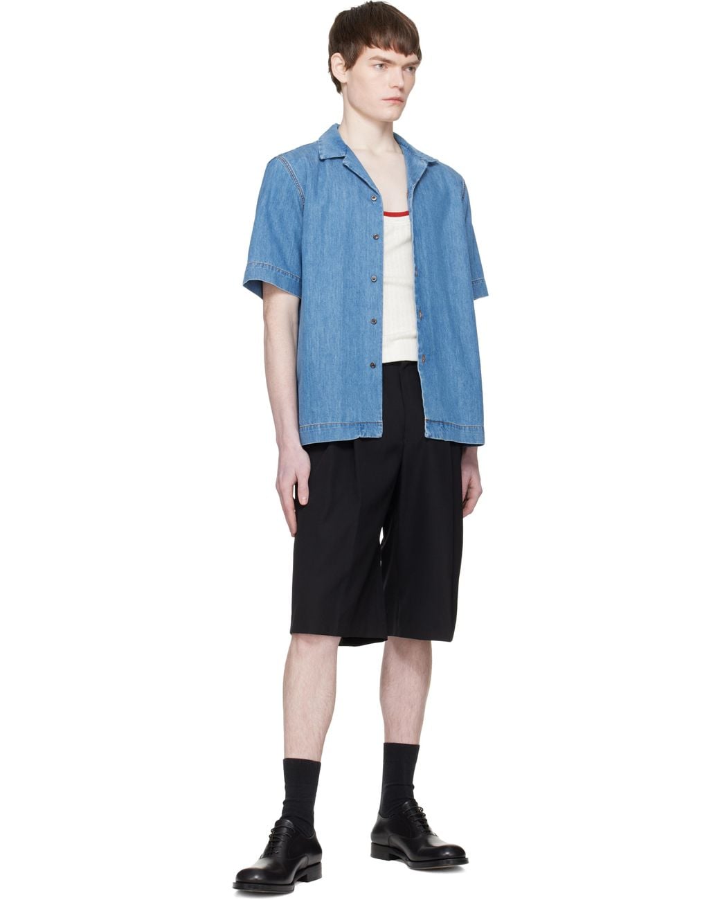 Dries Van Noten Blue Short-Sleeve Denim Shirt for men