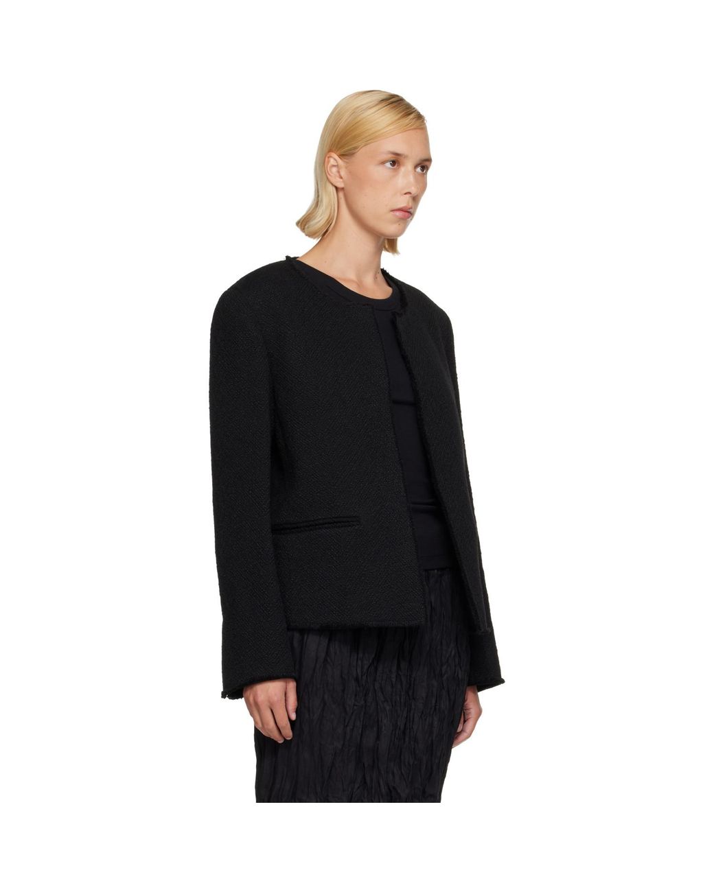 Totême Black Open-Front Bouclé Blazer