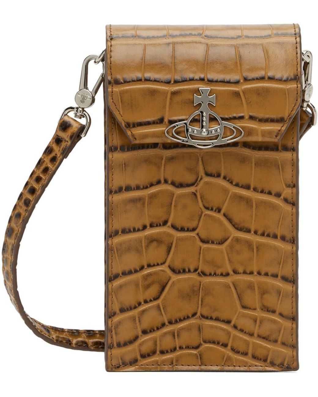 Vivienne Westwood Tan Crocodile Phone Pouch in Metallic for