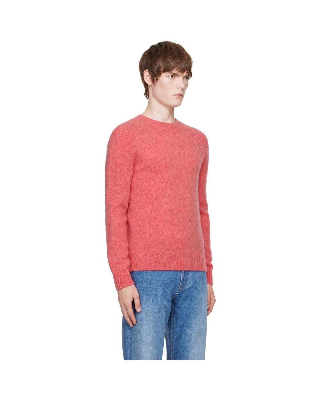 Drake's Red Brushed Shetland Crewneck Sweater for men