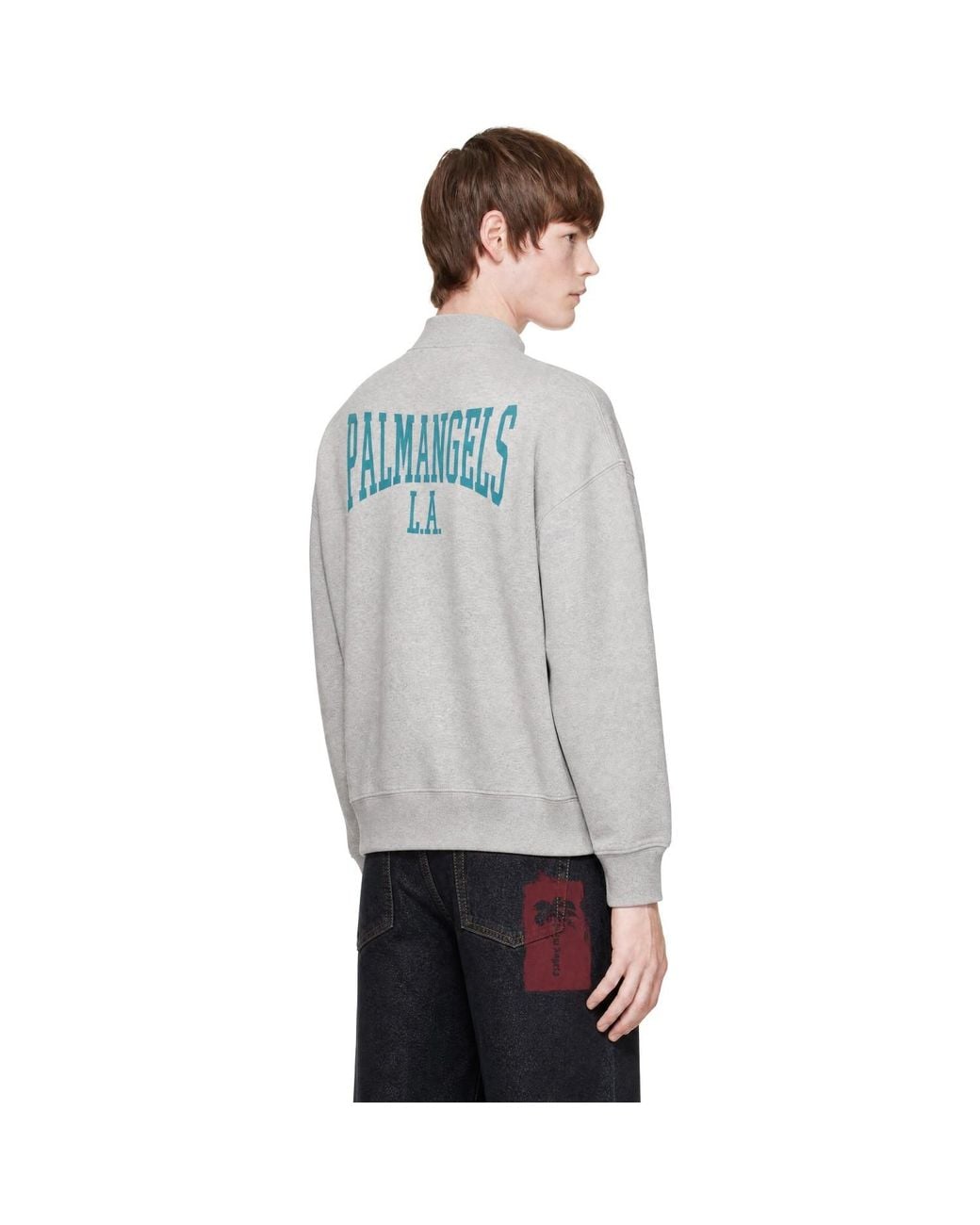 Palm Angels Gray College Crew Sweatshirt for men