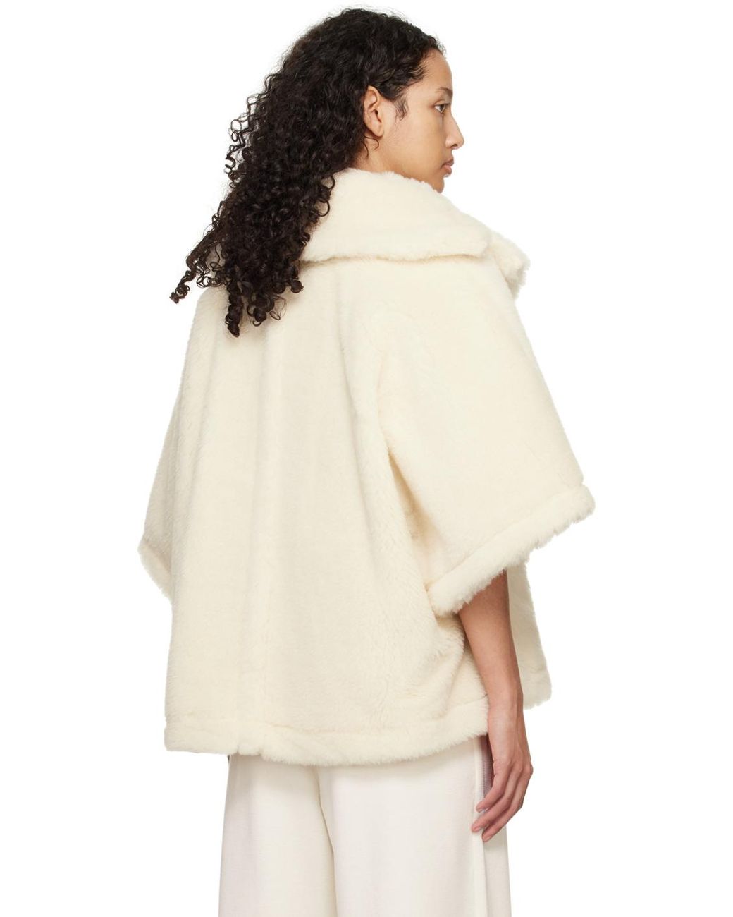 MaxMara ホワイト ポンチョ・ケープコート ALEGGIO テディ S M MaxMara ホワイト ポンチョ・ケープコート ALEGGIO テディ S M
