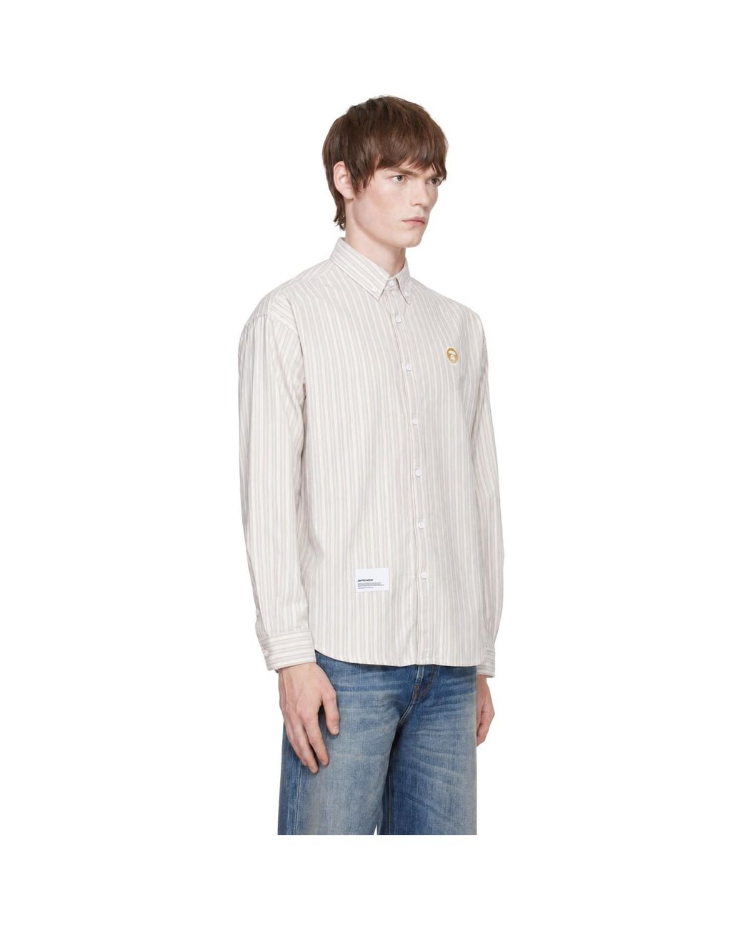 Aape By A Bathing Ape White 'Aapenow' Moonface Striped Long Sleeve Shirt for men