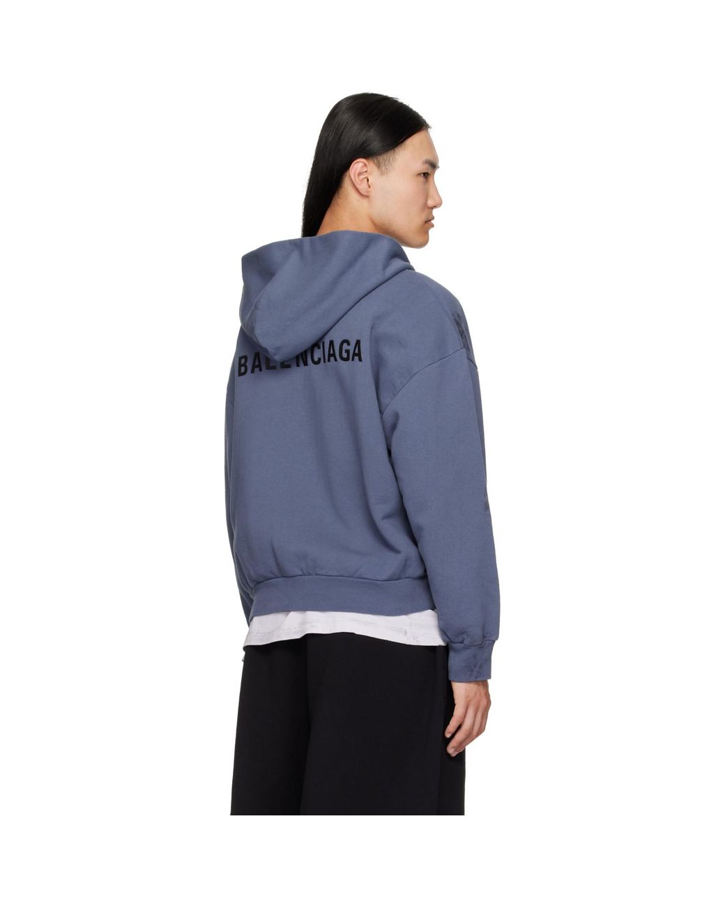 Balenciaga Blue Stained Zip-Up Hoodie for men