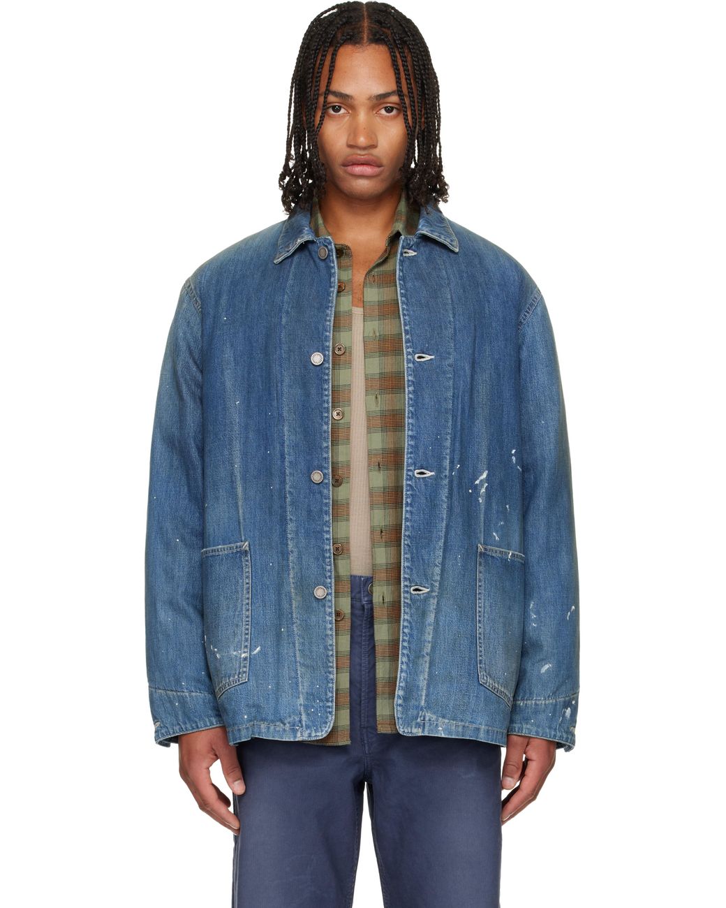 Visvim Coverall Dmgd Denim Down Jacket in Blue for Men | Lyst