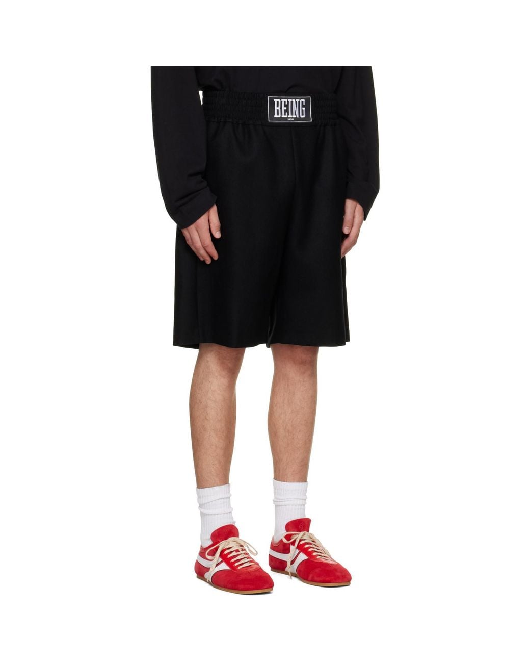 Sacai Black Wool Melton 'Being' Shorts for men