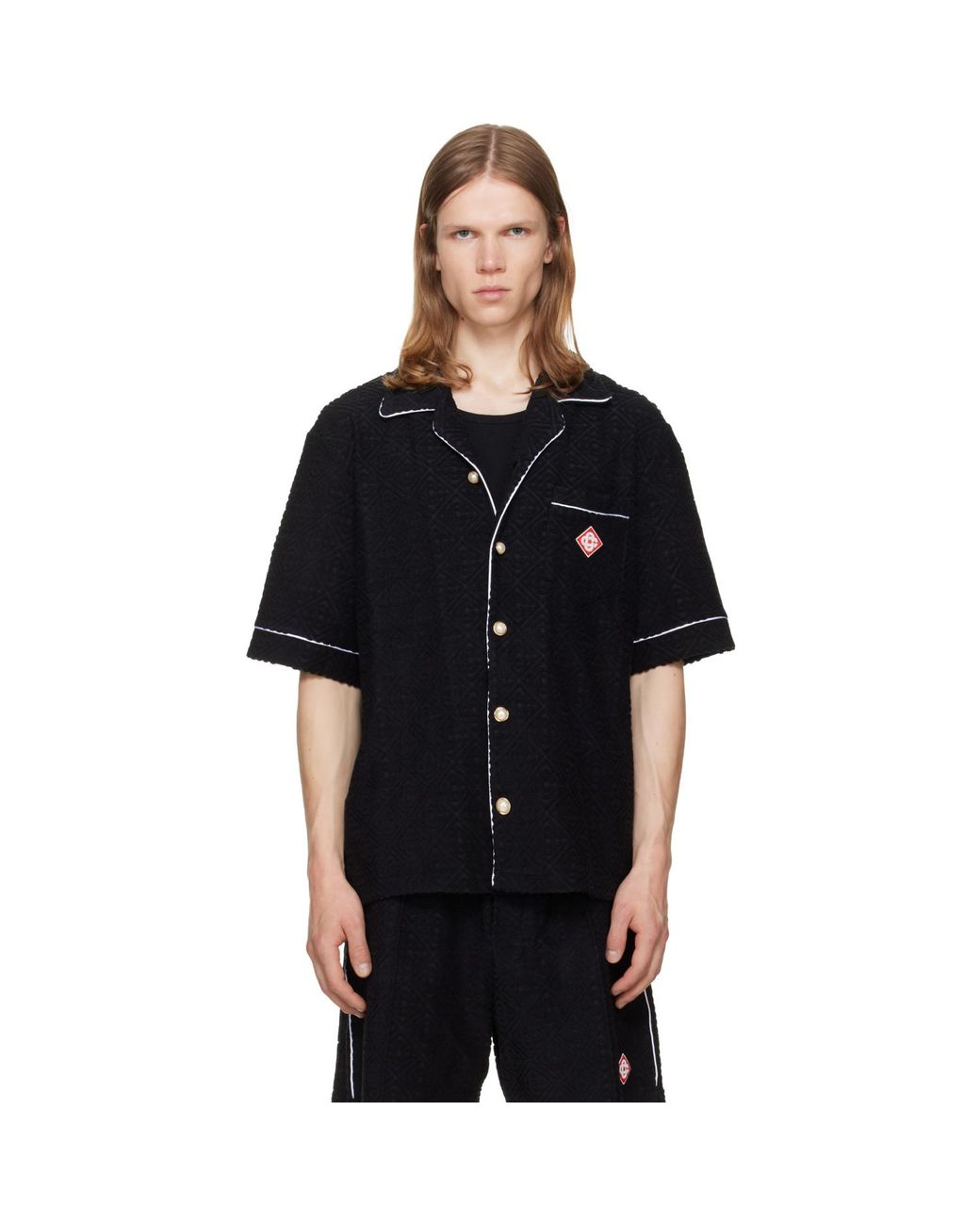 Casablanca Black Towelling Monogram Short Sleeve Shirt for men