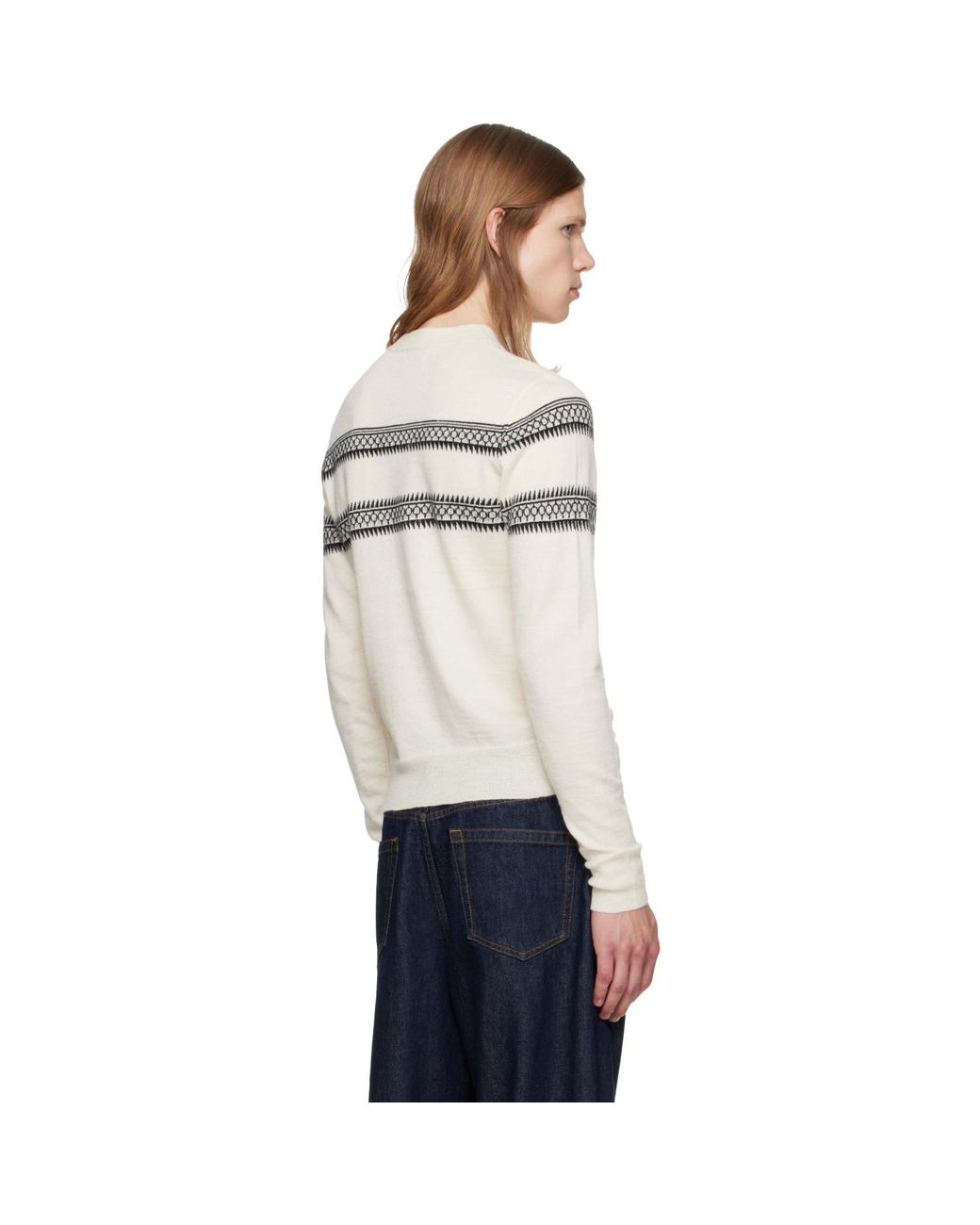 Dries Van Noten White Off- Crewneck Sweater for men