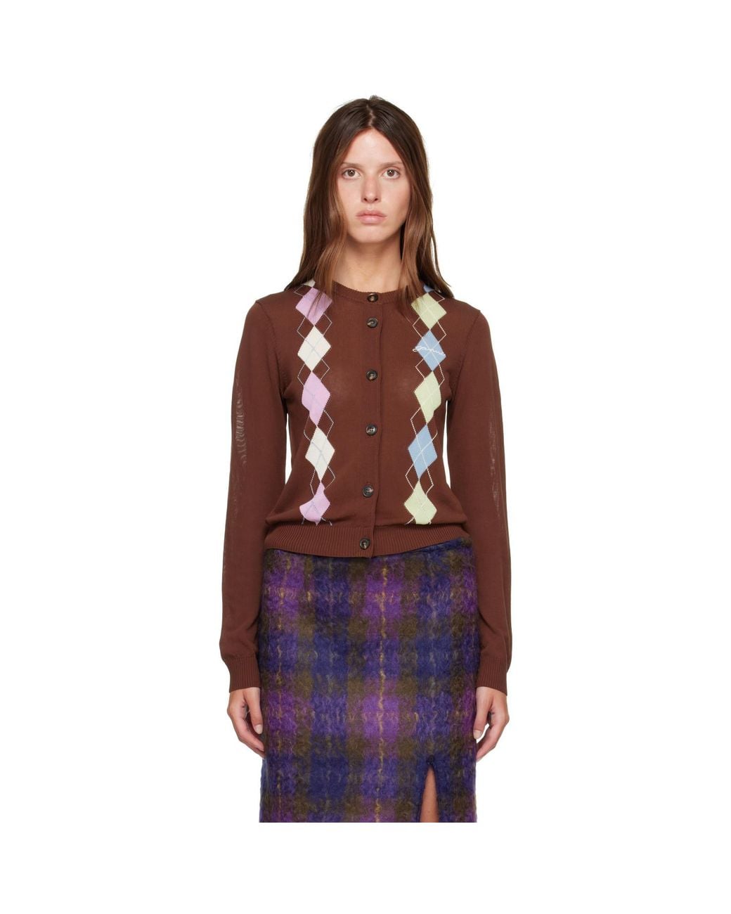 Ganni Red Argyle Cardigan