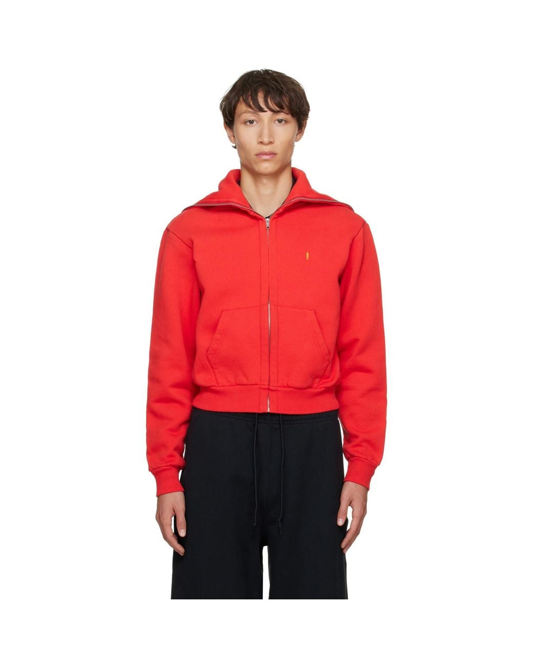 Abra Red Zipped Up Neck Hoodie for men