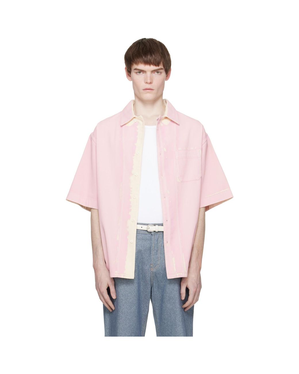 Marni Pink Screen-Printed Denim Shirt for men