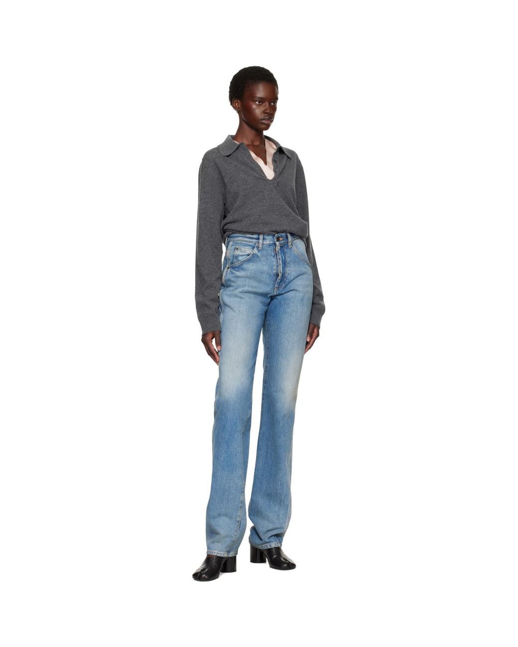 Maison Margiela Blue Draped Collar Wool Polo