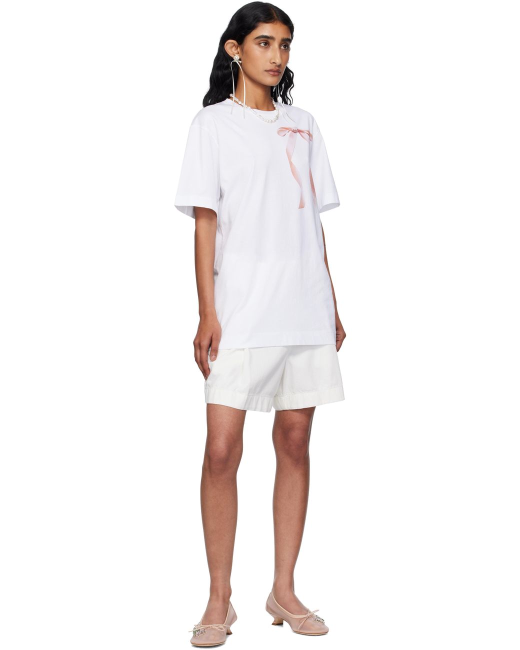 Simone Rocha White Ribbon Bow Tail T-Shirt