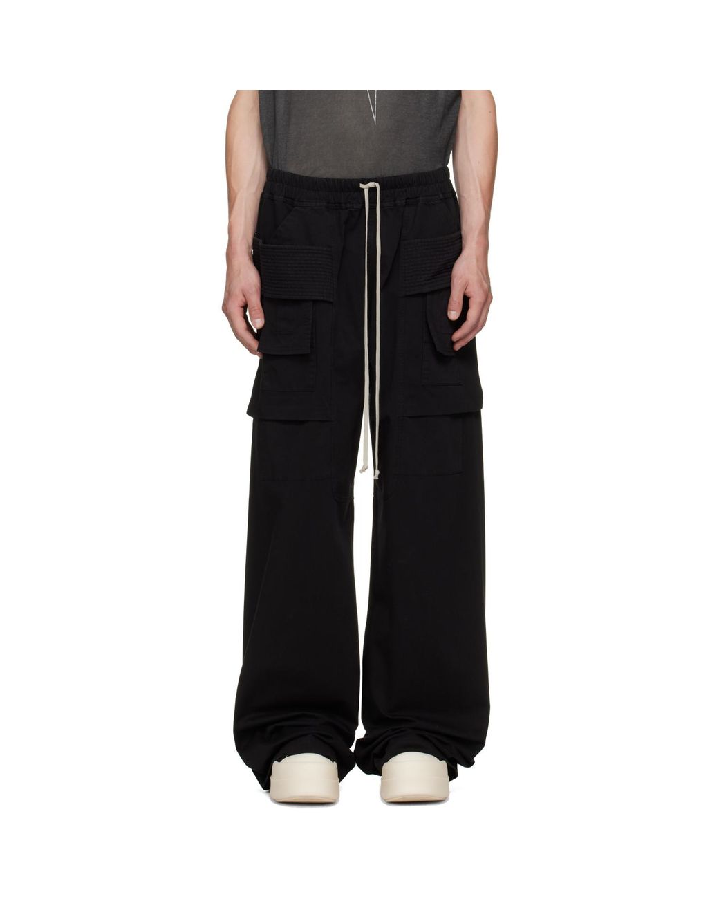 Rick Owens Black Tower Creatch Wide Cargo Drawstring Pants for men