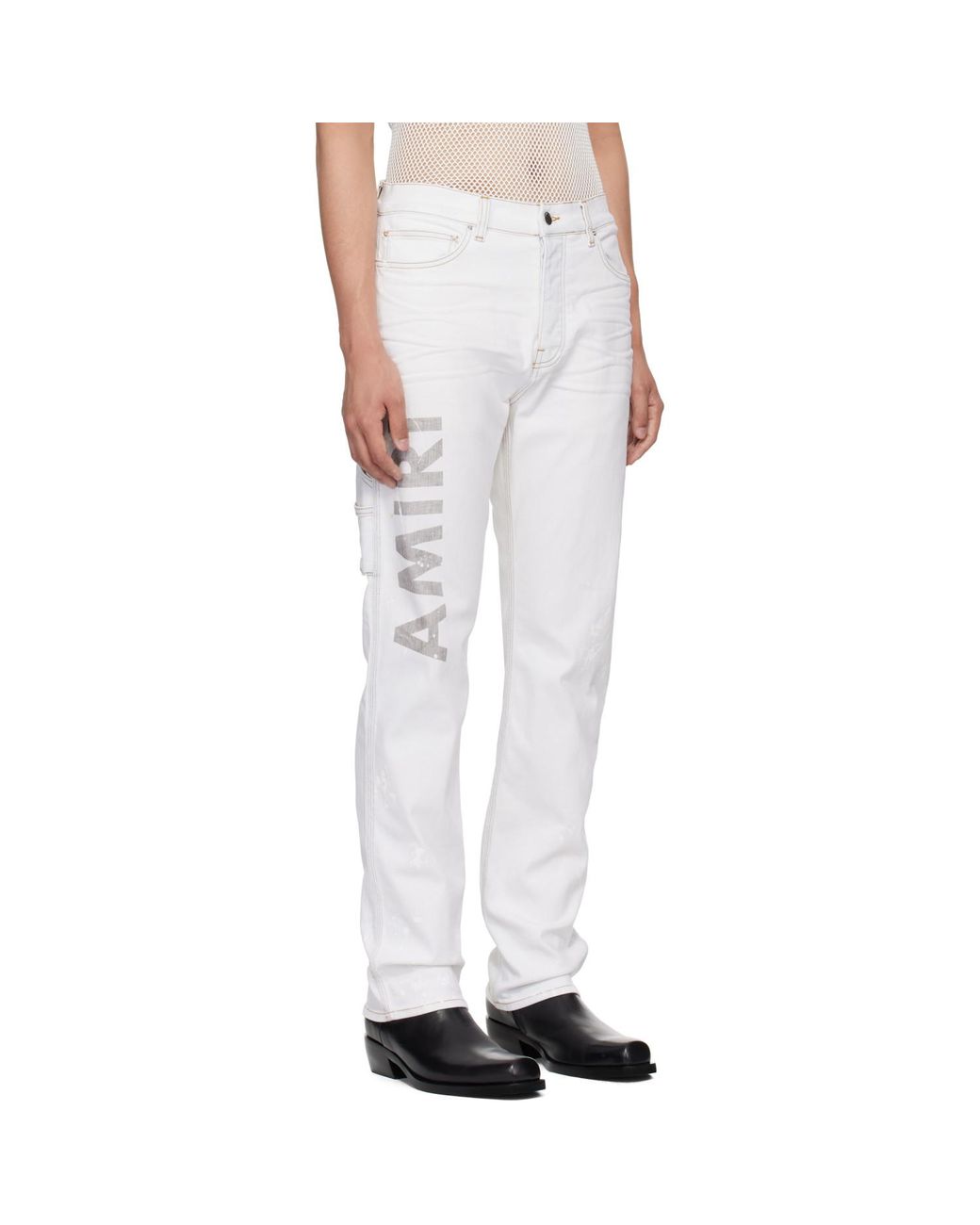 Amiri White Army Logo Painted Slim Workman Jeans for men