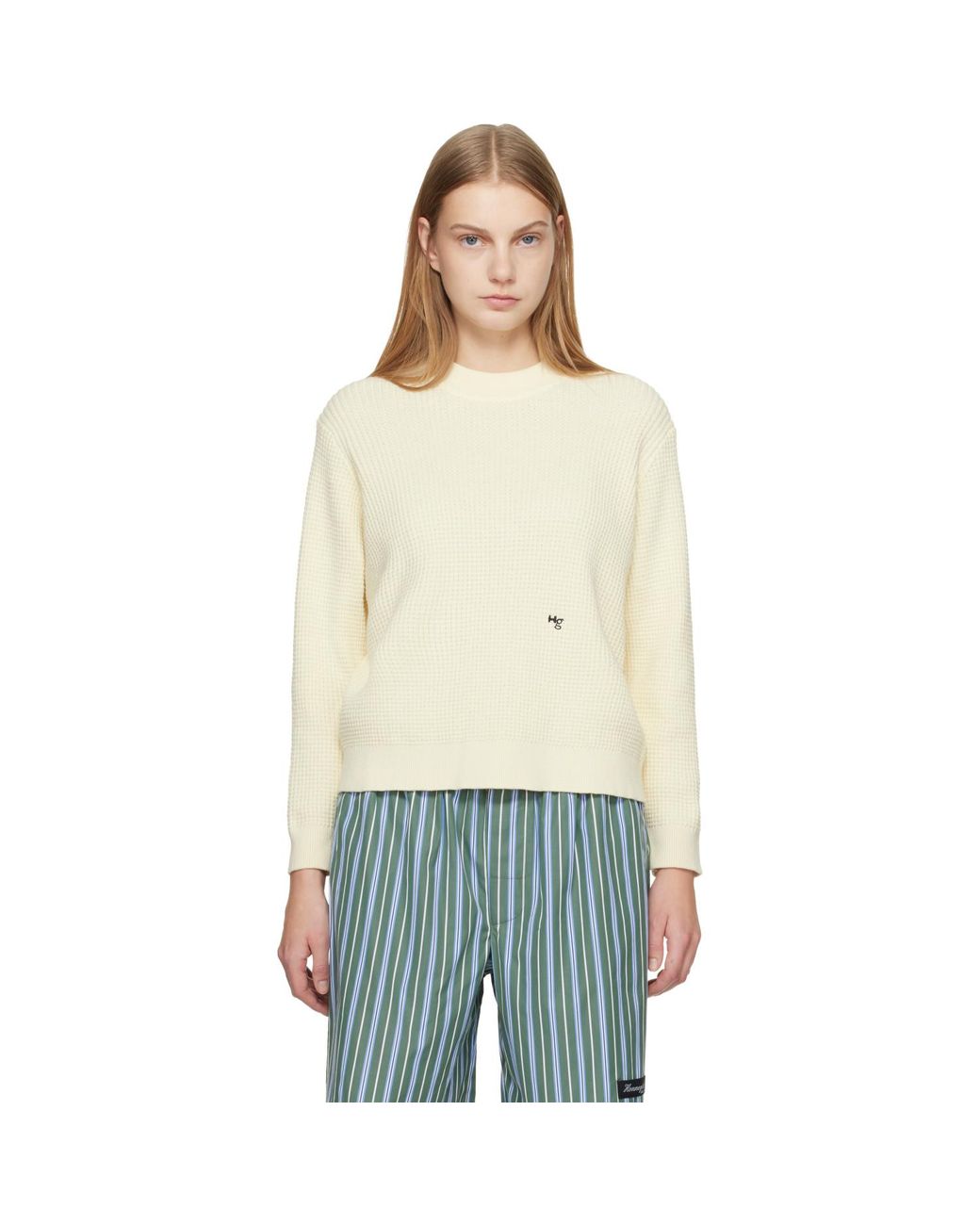 HOMMEGIRLS Natural Off- Waffle Knit Sweater