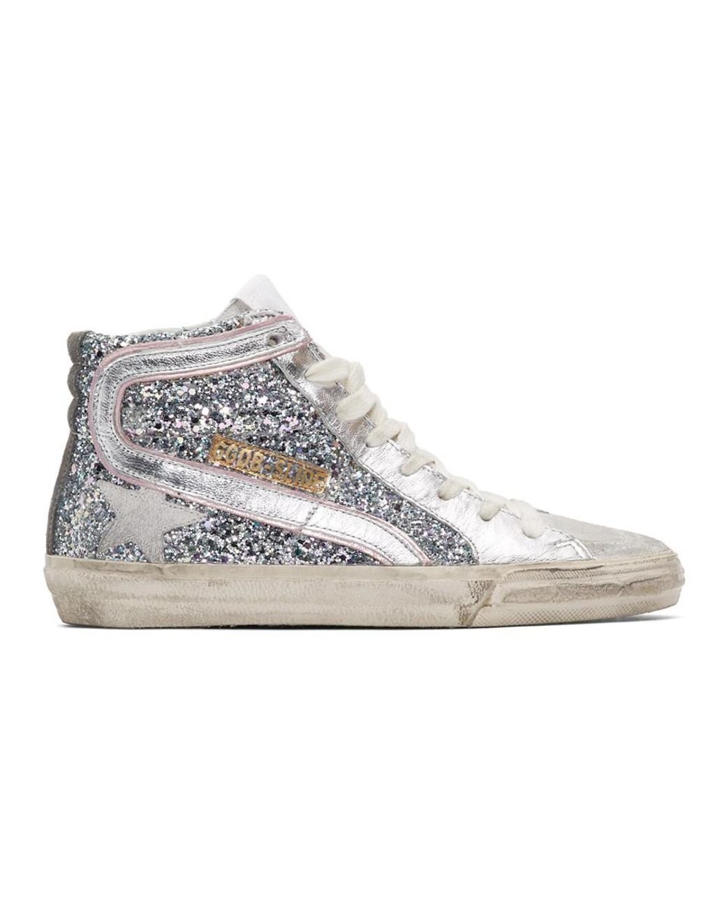 Golden Goose Silver And Pink Glitter Slide Sneakers in Metallic | Lyst