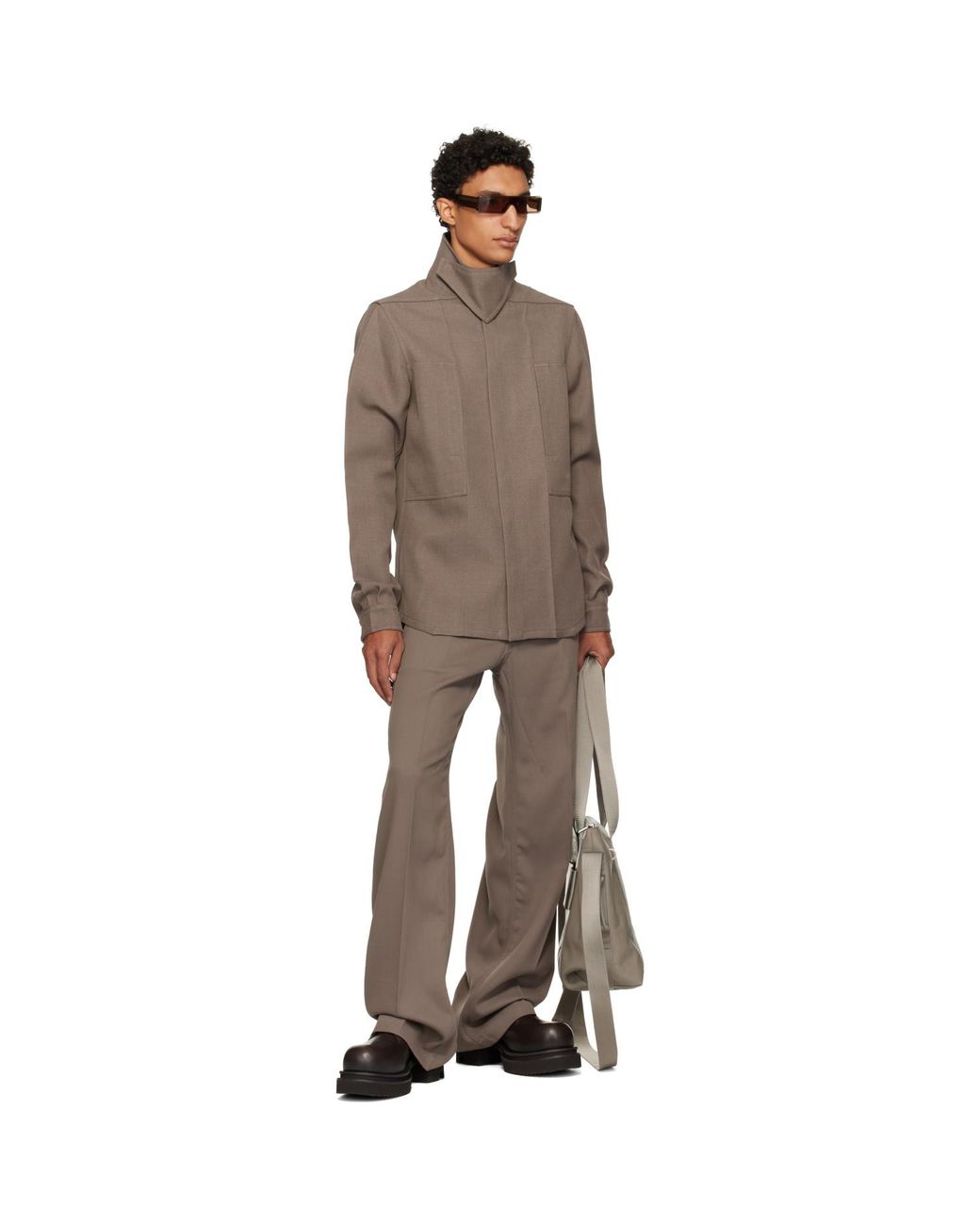 Rick Owens Brown Taupe Tower Outershirt Jacket for men