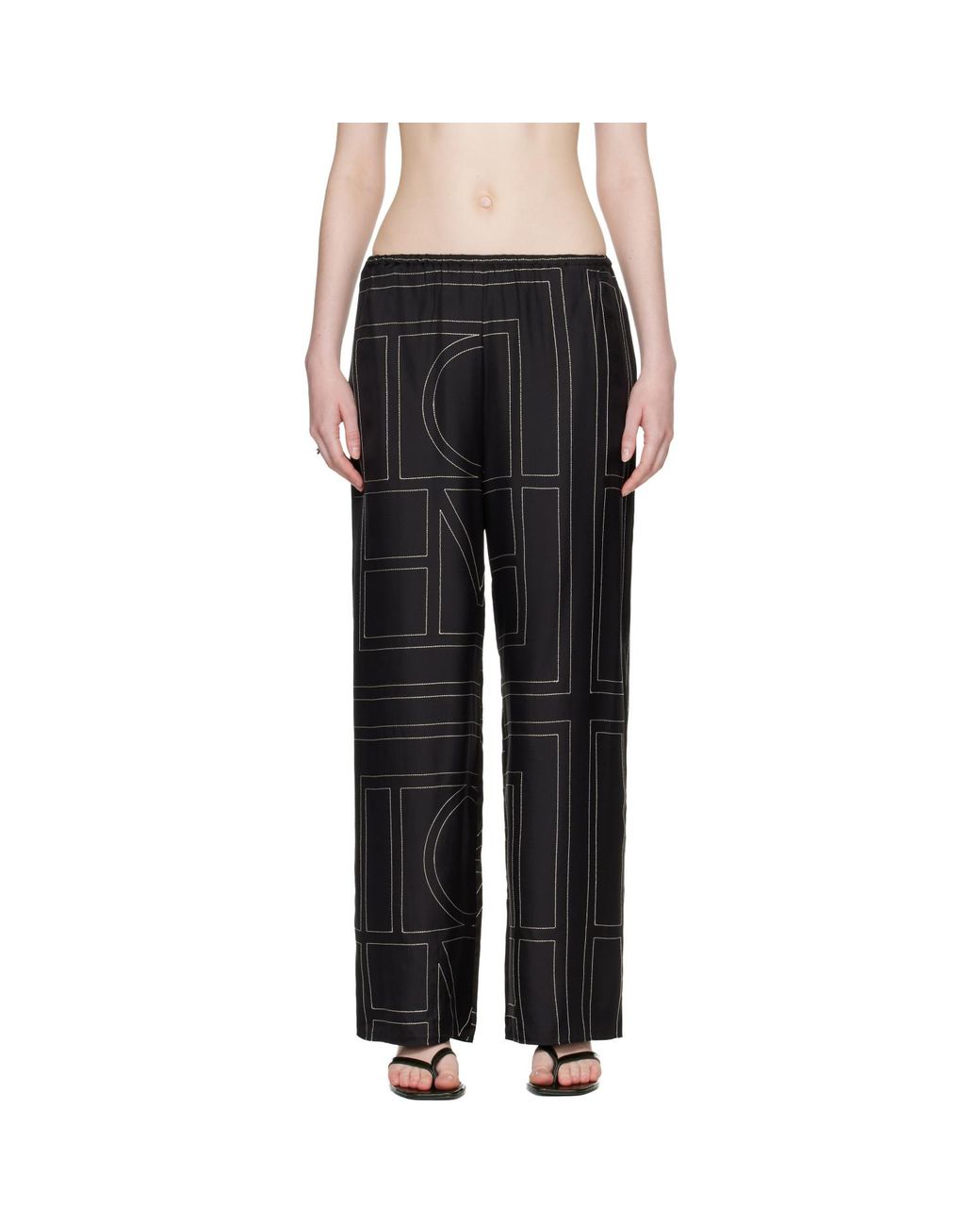 Totême Black Monogram Silk Pj Lounge Pants