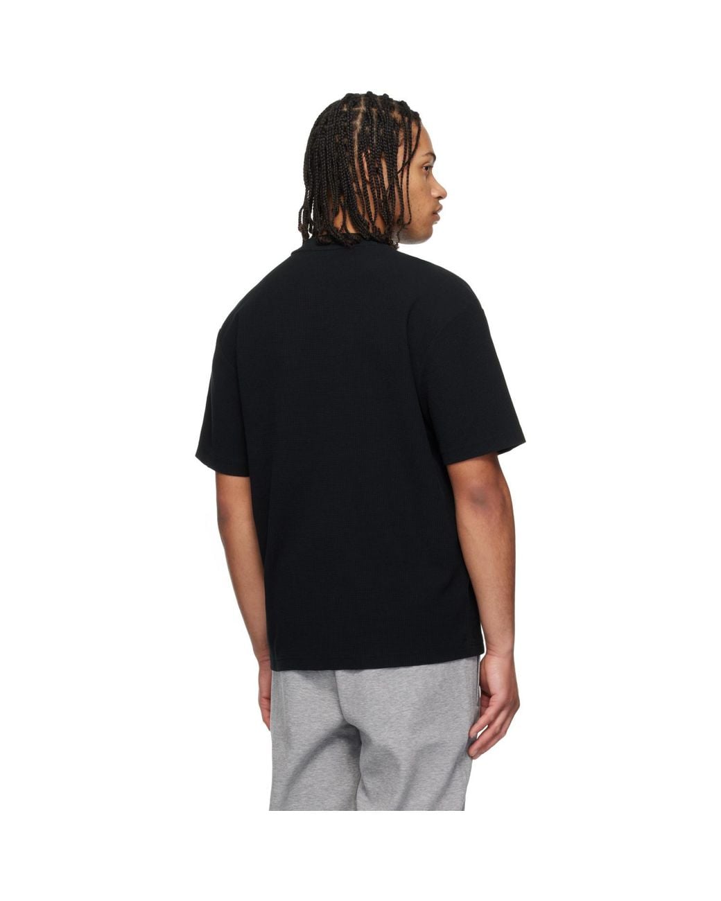HUGO Black Waffle-Structured Cotton T-Shirt for men