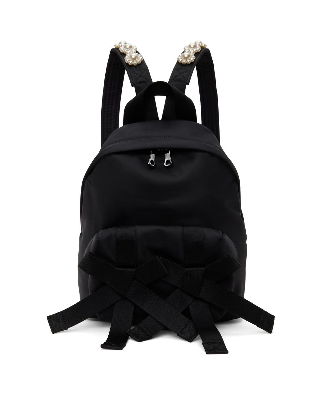 Simone Rocha Black Beaded Utility Bow Backpack for men