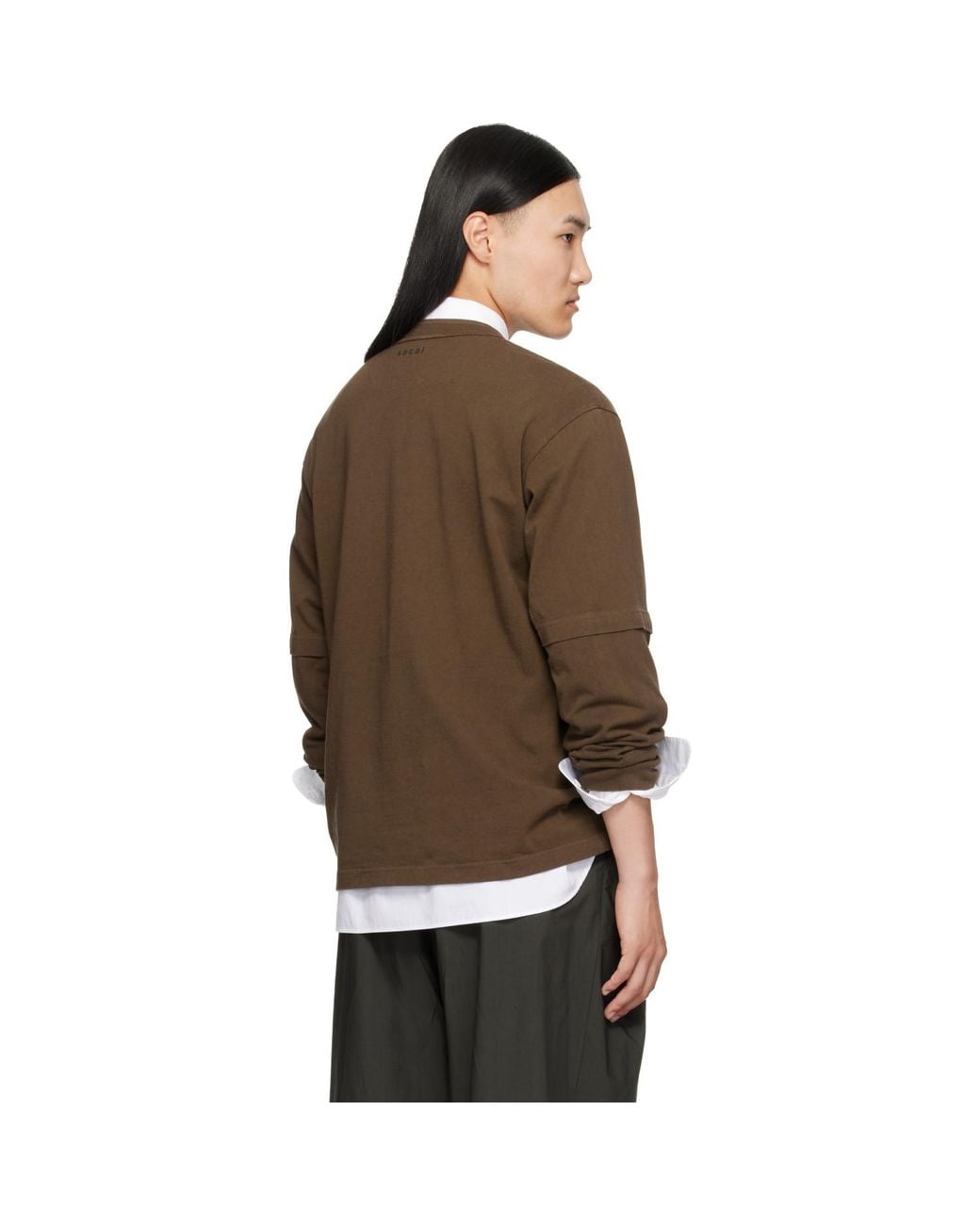 Sacai Brown Cotton Jersey L/S T-Shirt for men