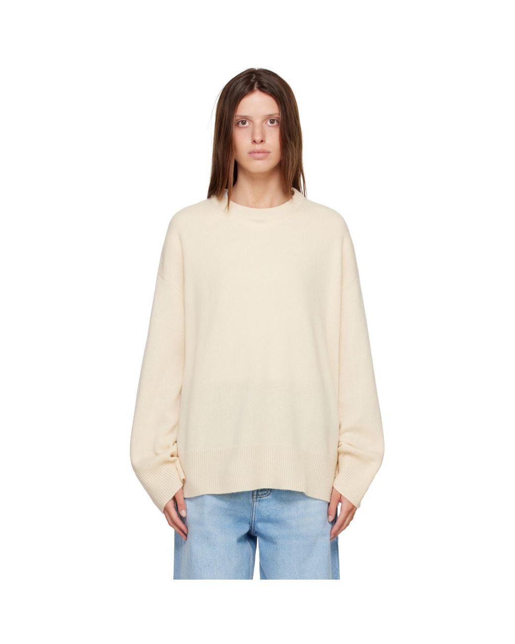 R2W Natural Off- Rasmo Wool Cash Round Sweater