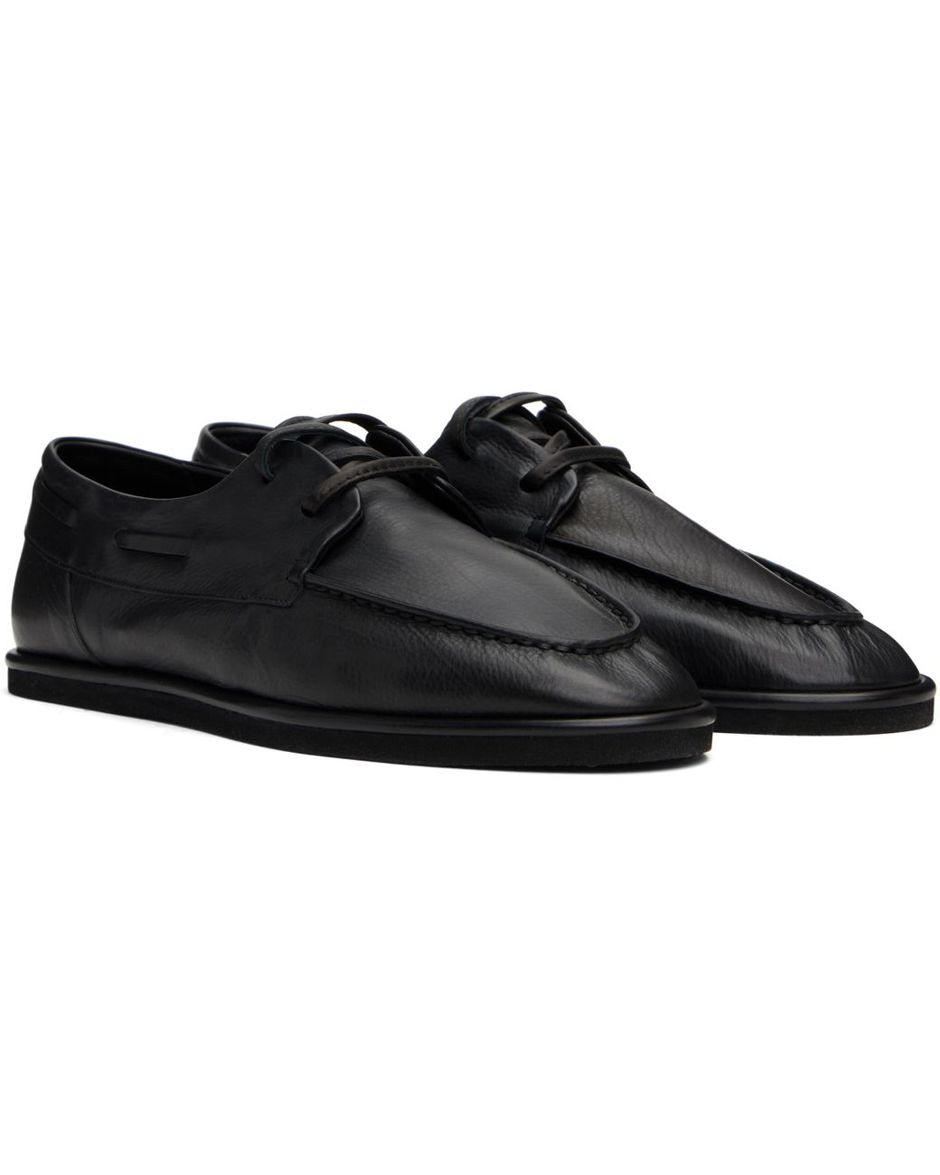 靴 AURALEE 25SS SOFT LEATHER DECK SHOES 7 Black Soft Leather Deck Shoes by AURALEE on Sale