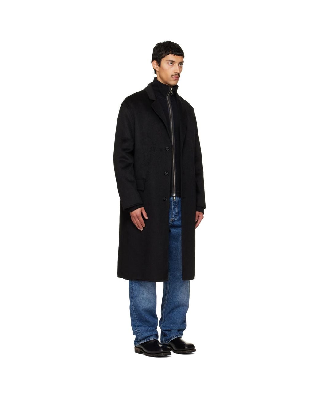 HUGO Black Melton Long Coat for men