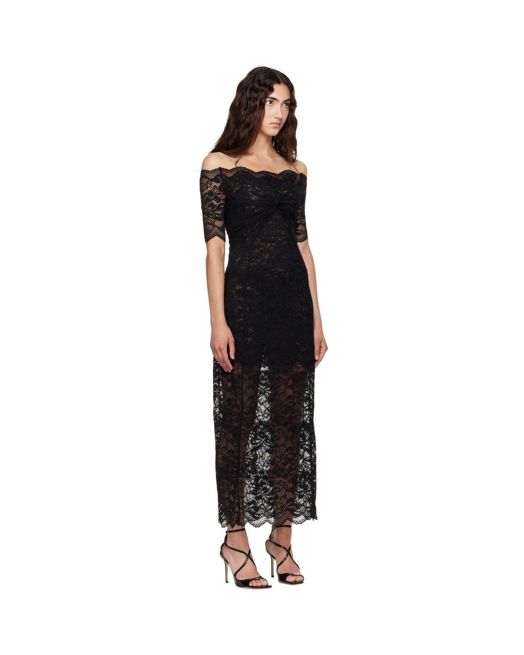 Rabanne Black Layered Lace Midi Dress