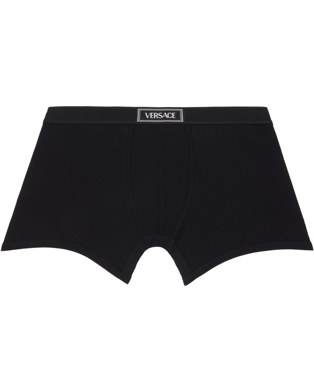 Versace Black Cotton Ribbed Long Boxer Briefs for men